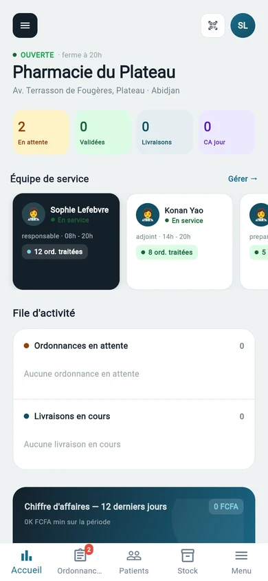 Écran Profil de l'app Pharmacie
